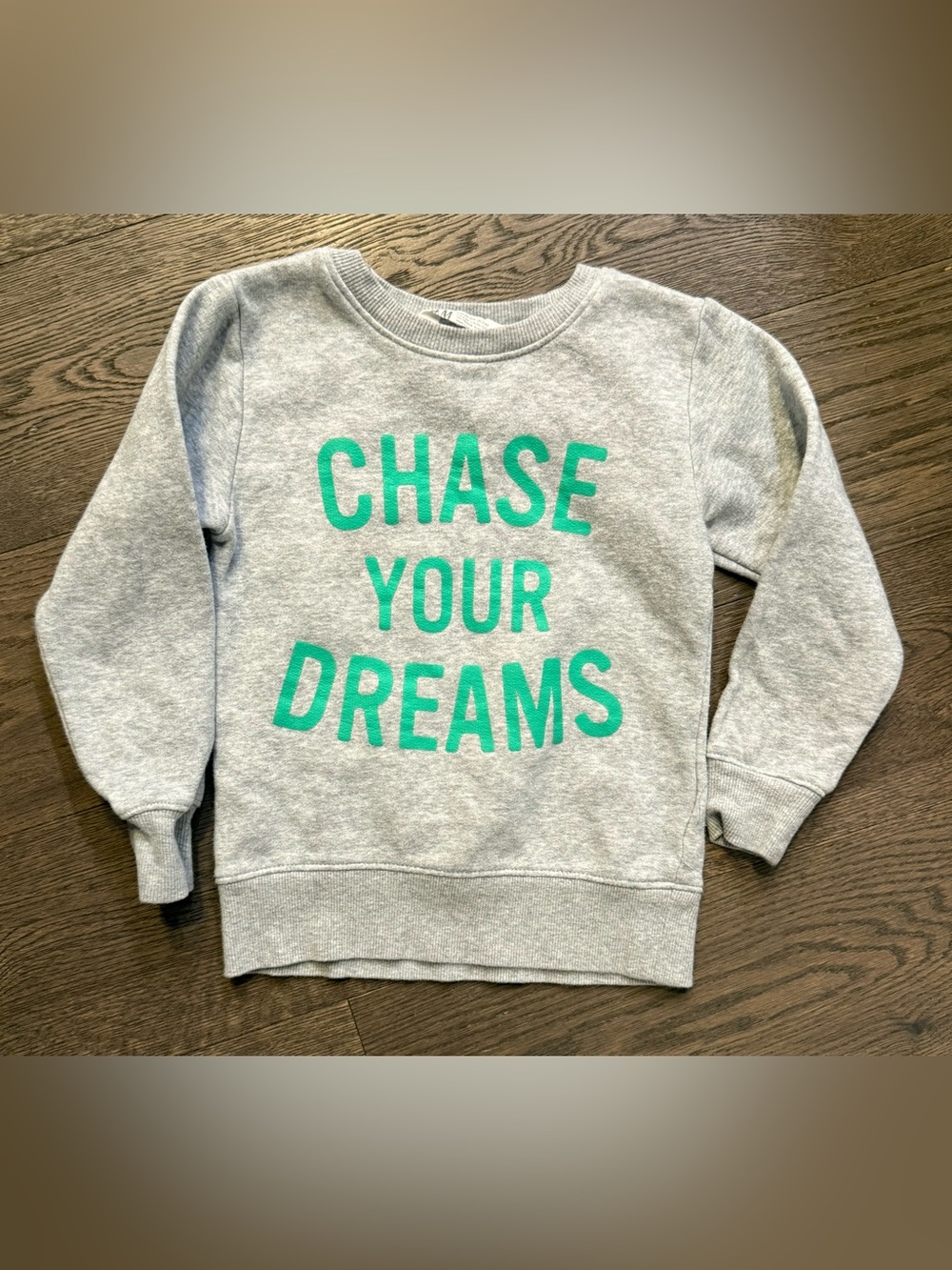 H&M Kids Grey Sweatshirt with Green 'Chase Your Dreams' Print